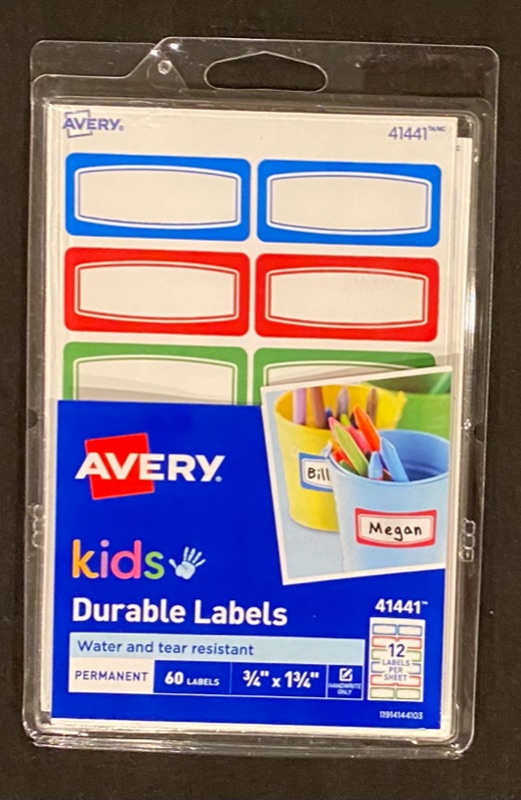 Photo 1 of Avery 0.75 x 1.75 Inches Kids Durable Labels, Assorted, Pack of 60 (41441)