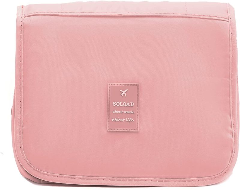 Photo 1 of SOLOAD Hanging Toiletry Bag,Travel Makeup Organizer,Large Water-resistant Cosmetic Makeup Bag Travel Organizer for Women & Men (Pink)