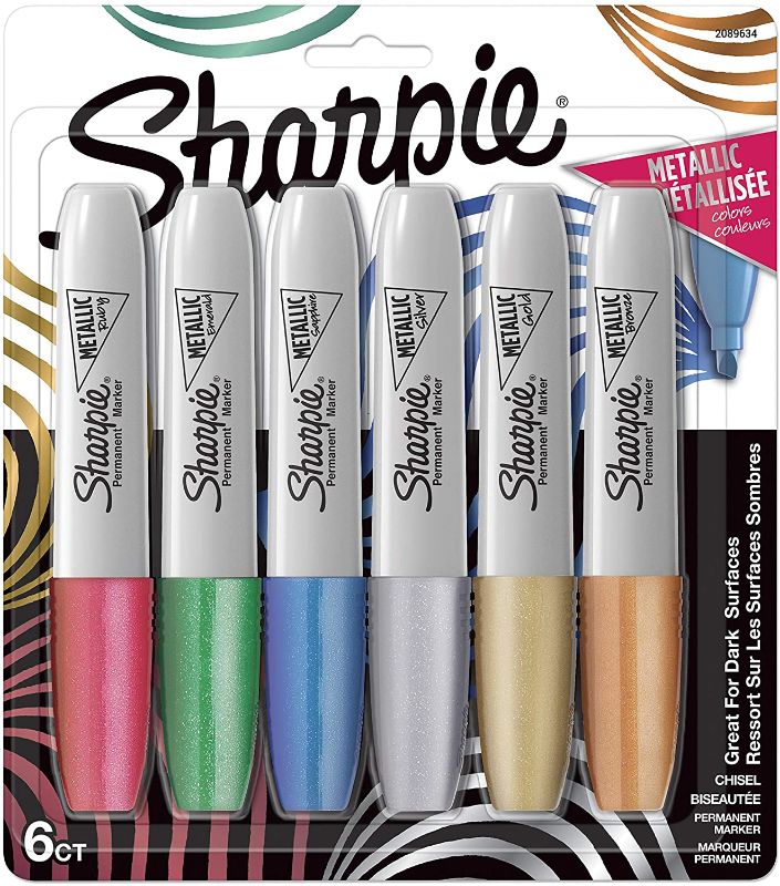 Photo 1 of Sharpie Metallic Permanent Markers, Chisel Tip, Assorted Colors, 6 Count