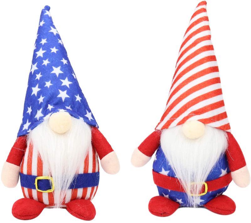 Photo 1 of 2 PCS Patriotic Gnome Plush Decoration - 4th of July Independence Day, Veterans Day, American President Election Handmade Tomtes Gift, Standing Figurine Scandinavian Household Tiered Tray Ornaments