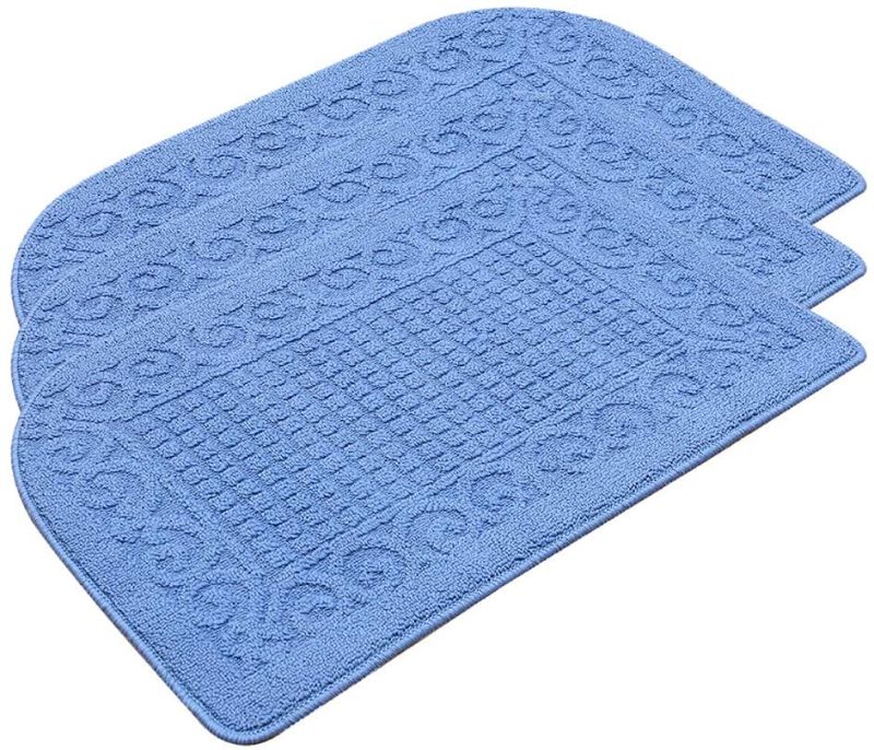 Photo 1 of COSY HOMEER 27X18 Inch Anti Fatigue Kitchen Rug Mats are Made of 100% Polypropylene Half Round Rug Cushion Specialized in Anti Slippery and Machine Washable (Blue 3pc)