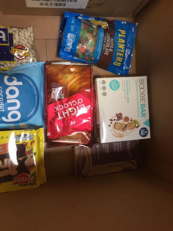 Photo 1 of Assorted Food Items (Instant Coffee, Beans, Goldfish, Icebreakers, cookies, trail mix. chips, bars) 