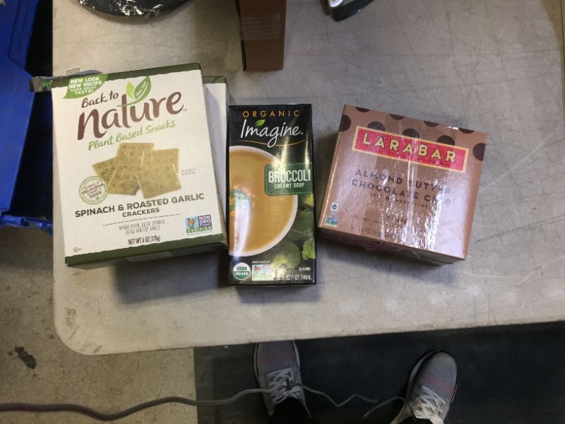 Photo 3 of Assorted Healthy Food Items (Spinach Crackers, Broccoli Soup, Almond Butter Larabar 2 Pk ) Crackers, Cheese Crisps 