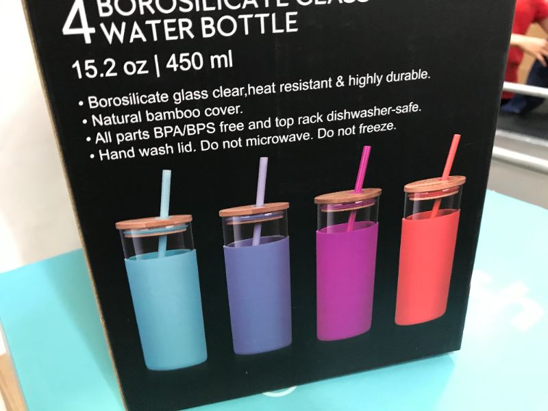 Photo 1 of 4 pcs borosilicate glass water bottles 15.2oz 450ml