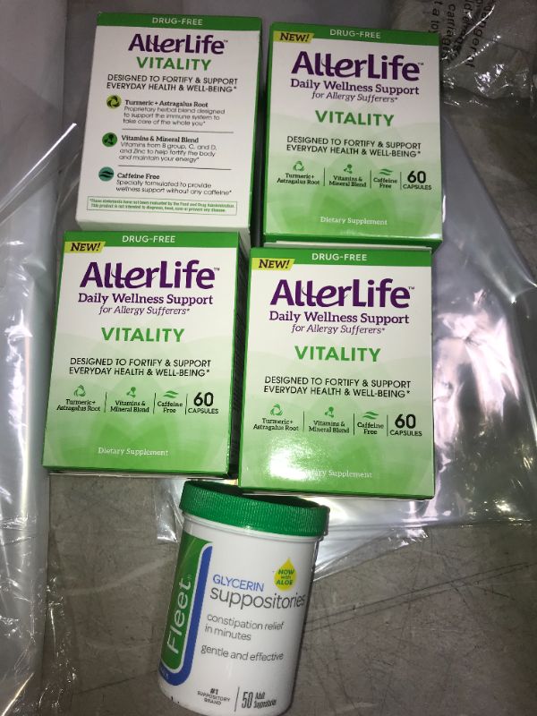 Photo 1 of 4 packs AllerLife Vitality Support Capsule - 60ct and glycerin suppositories for constipation relief