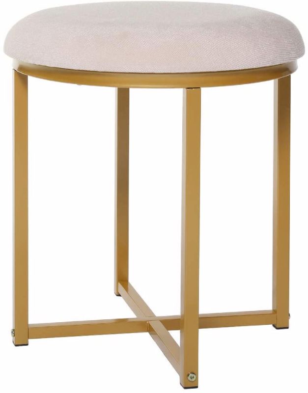 Photo 1 of Round Vanity Stool with Gold Metal Legs, Capacity 330lbs, Padded Vanity Chair Bench, Dressing Makeup Stool, Piano Bench, Vanity Seat for Bedroom, Living Room, Bathroom, Easy Assembly