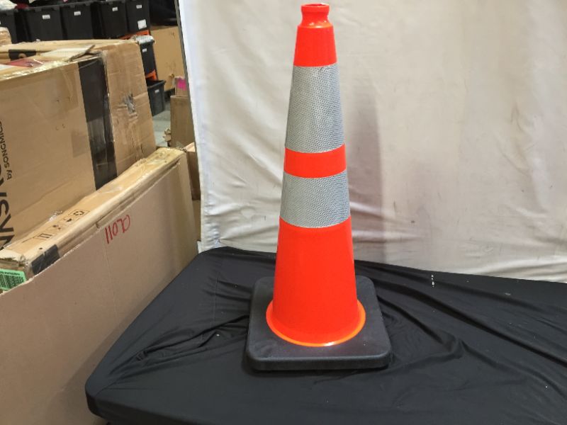 Photo 3 of (8 Pack) Traffic Cones 28 inch Safety Cones with Black Weighted Base | Reflective Collars Construction Cone for Road Parking Traffic Control (8 Cones)