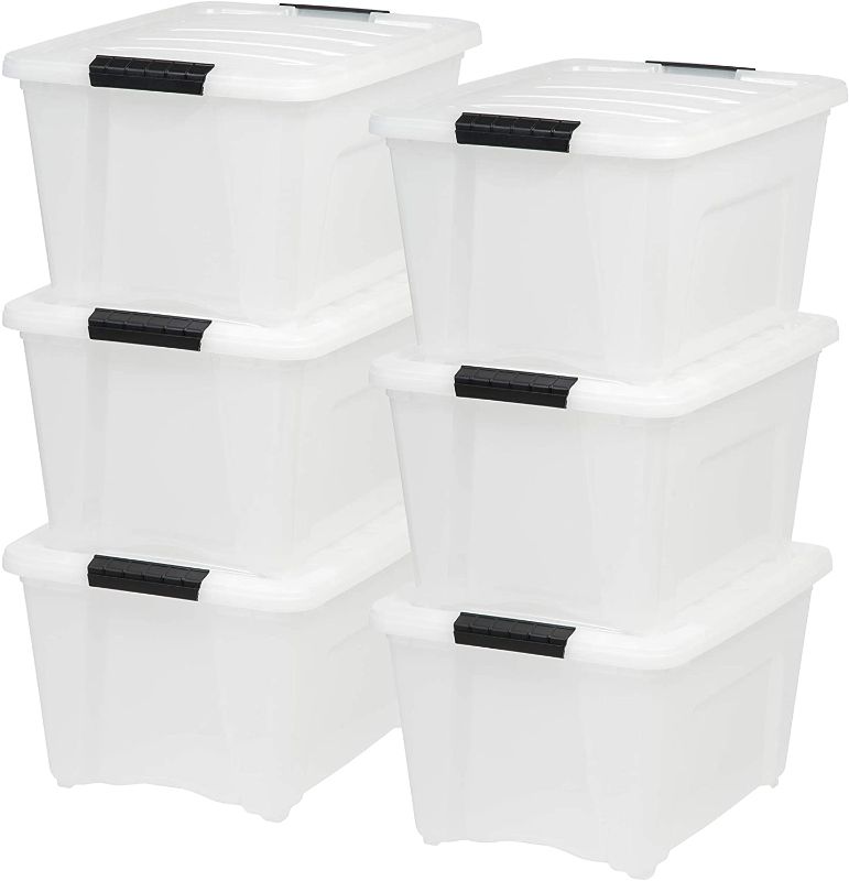 Photo 1 of IRIS USA TB Pearl Plastic Storage Bin Tote Organizing Container with Durable Lid and Secure Latching Buckles, 32 Qt, 6 Count
