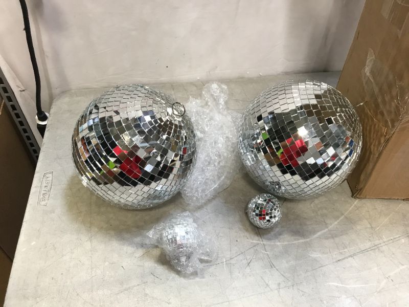 Photo 2 of 2 Pack 8" Mirror Disco Ball with 4 Pcs 2.36" Small Mirror Disco Balls, Great for a Party or Dj Light Effect Christmas
