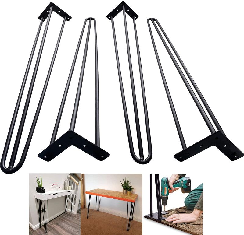 Photo 1 of 3 Rod 28" Satin Black Hairpin Metal Legs 3/8” Diameter Set of 4,Metal Furniture Legs for DIY Console Table,Computer Table,Study Desk .Free Foot Pad and Screws Included.
