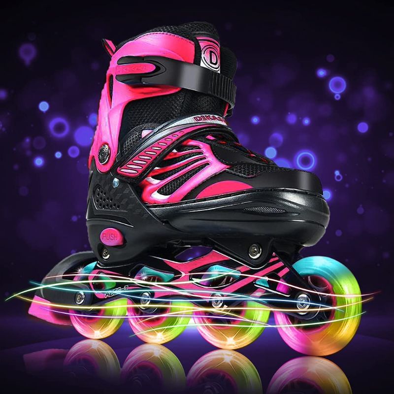Photo 1 of Inline Skates with Light Up Wheels Adjustable Size Outdoor Roller Skates Blades for Adults Women Men Kids Girls Boys size small 
