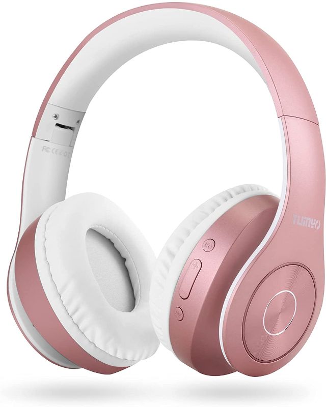 Photo 2 of Bluetooth Headphones Wireless, Over Ear Stereo Wireless Headset 35H Playtime with deep bass, Soft Memory-Protein Earmuffs, Built-in Mic Wired Mode PC/Cell Phones/TV- Rose Gold
