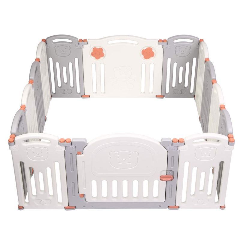 Photo 2 of JOYMOR Baby Playpen 14 Panels Foldable Play Fence Portable BPA-Free Safety Play Yards Kids Activity Center w/Locking Gate Home Indoor Outdoor (Gray Beige 14 Panels)
