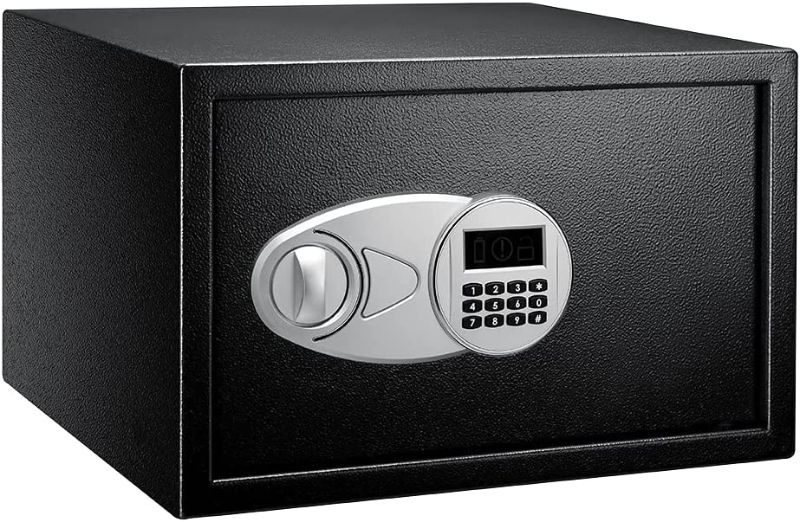 Photo 1 of Amazon Basics Steel Security Safe with Programmable Electronic Keypad - Secure Cash, Jewelry, ID Documents - Black, 1.2 Cubic Feet, 16.93 x 14.57 x 10.63 Inches
