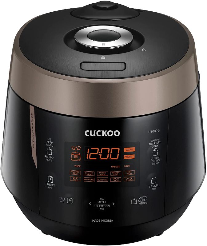 Photo 1 of Cuckoo CRP-P1009SB 10 Cup Heating Plate Electric Pressure Rice Cooker, 12 Menu Options, Made in Korea, Stainless Steel Inner Pot, Black
