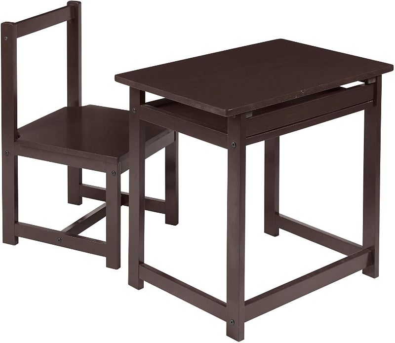 Photo 1 of Amazon Basics Solid Wood Kids Desk and Chair Set, Espresso