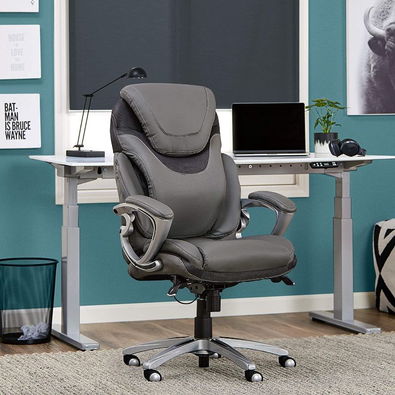 Photo 2 of Serta AIR Bonded Leather Task Chair, Light Gray (CHR200004)