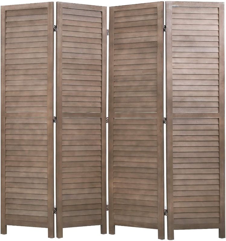 Photo 1 of 4 Panel Wood Room Divider 5.75 Ft Tall Privacy Wall Divider 68.9" x 15.75" Each Panel Folding Wood Screen for Home Office Bedroom Restaurant ?Brown?
