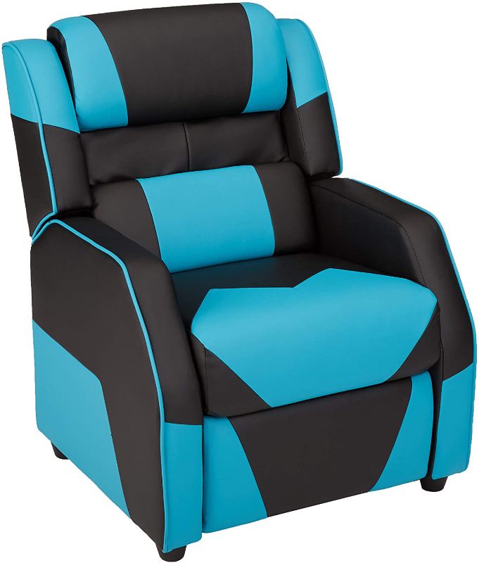 Photo 1 of Amazon Basics Kids/Youth Gaming Recliner with Headrest and Back Pillow, 3+ Age Group, Black and Blue
