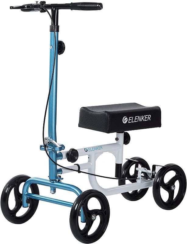 Photo 1 of ELENKER Economy Knee Walker Steerable Medical Scooter Crutch Alternative White and Blue
