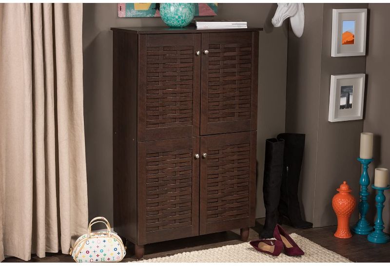 Photo 1 of Wholesale Interiors Baxton Studio Winda Modern and Contemporary 4-Door Dark Brown Wooden Entryway Shoes Storage Cabinet BOX 1 OF 2 