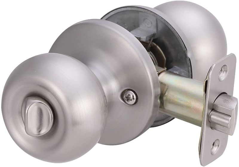 Photo 1 of Exterior Door Knob With Lock, Coastal, Satin Nickel