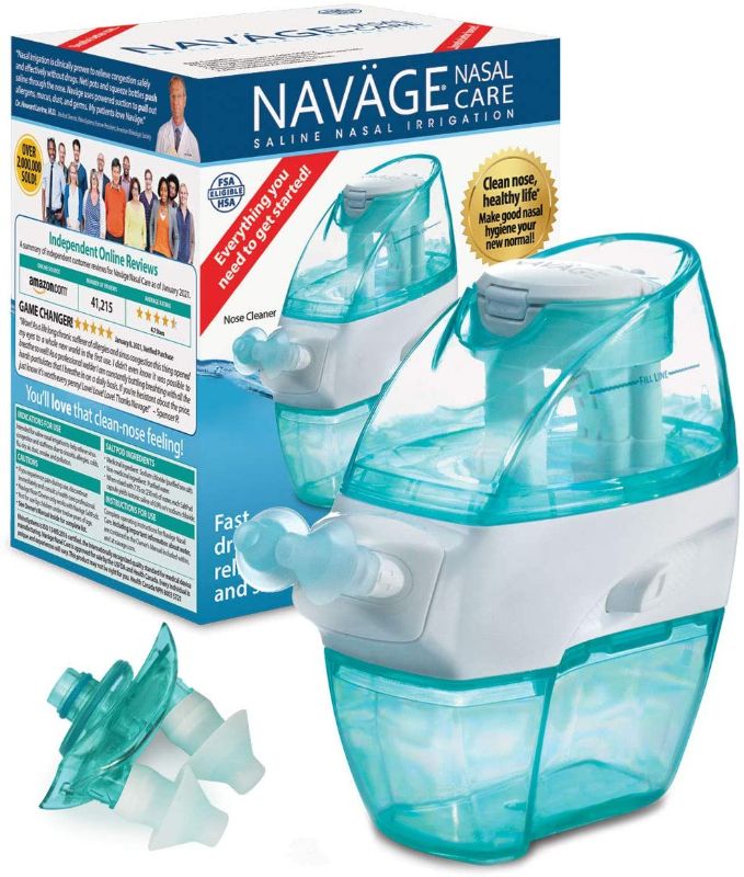 Photo 1 of Naväge Nasal Irrigation Multi-User Bonus Pack: Navage Nose Cleaner & 20 Salt Pods Plus a Second Nasal Dock (in Teal) and an Extra Pair of Nose Pillows. For improved nasal hygiene.
