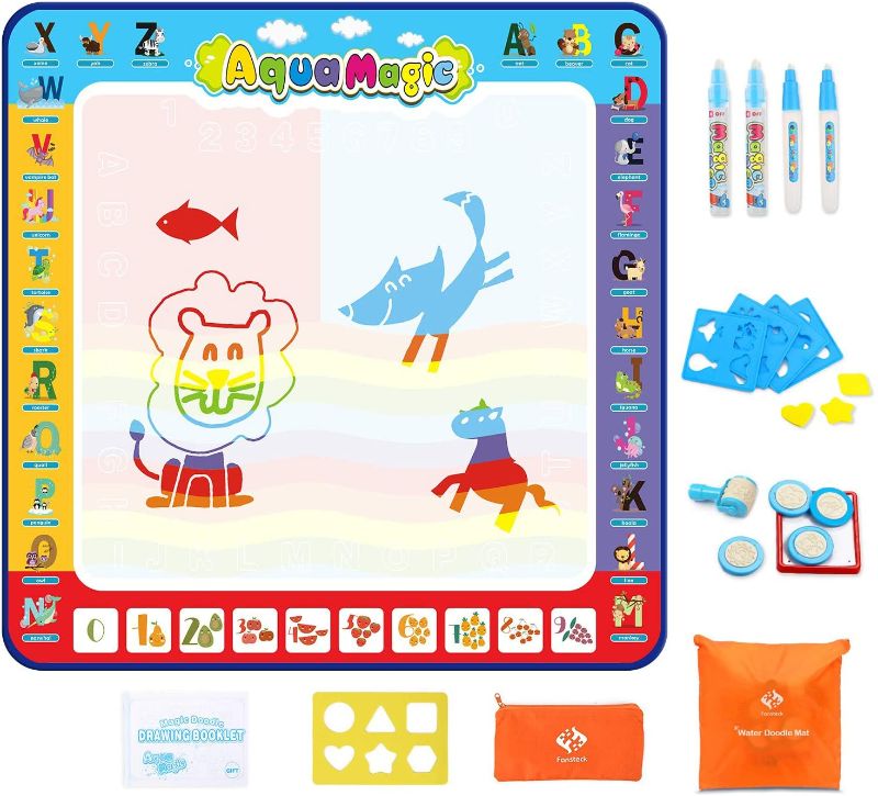 Photo 1 of Fansteck Water Doodle Mat, Large Water Drawing Mat 40X40 inch, No Mess Aqua Magic Doodle Mat with 24 Accessories, Colorful Educational Toy for Toddlers,...
