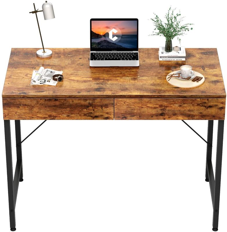 Photo 1 of CubiCubi Computer Small Desk, 40 inches with 2 Storage Drawers for Home Office Writing Desk, Makeup Vanity Console Table, Rustic Black
