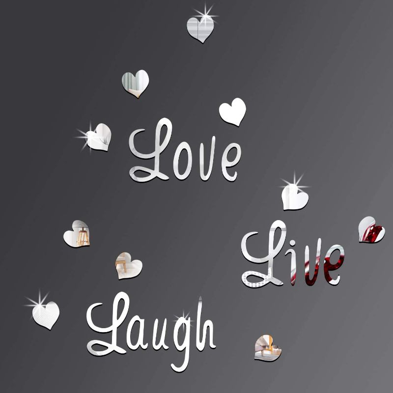 Photo 1 of 
DIY Silver Love Live Laugh Heart Mirror Combination 3D Mirror Wall Stickers Home Decoration (Silver Love Live Laugh Heart)