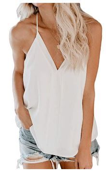 Photo 1 of FOROLAV Women's V Neck Tank Tops Chiffon Cami with Adjustable Spaghetti Straps Medium 