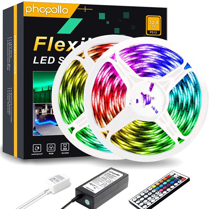 Photo 1 of PHOPOLLO 32.8ft Led Strip Lights, 5050 Led Lights for Bedroom, Kitchen, Home Decoration