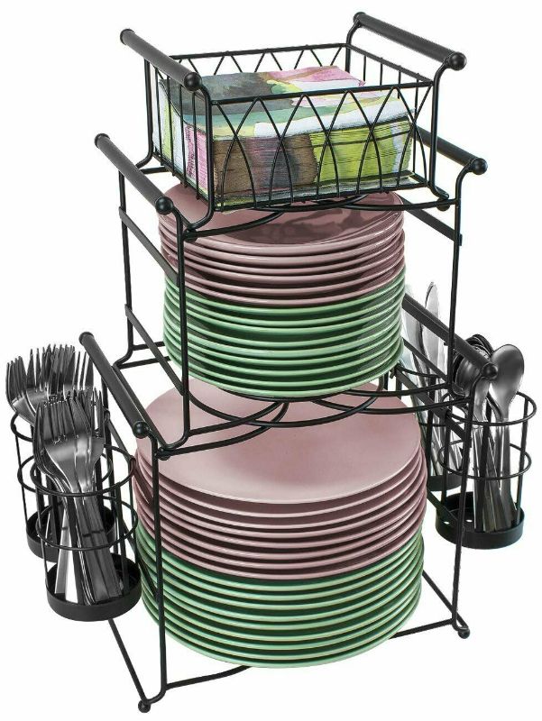 Photo 1 of 7-Piece Buffet Picnic Caddy Stackable Set - Plate Napkin and Silverware Holder