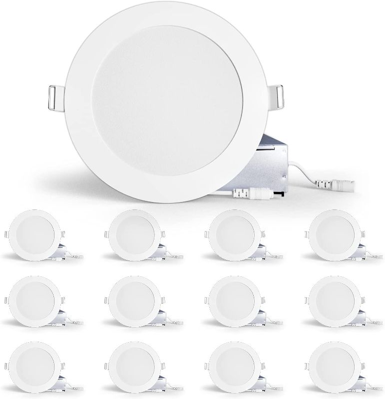 Photo 1 of Lepro 12 Pack LED Recessed Lights, 6 '' Ultra Slim Ceiling Light with Junction Box, 14W, 1050lm, 5000K Retrofit Dimmable Downlight, Baffle Edge - UL FCC Energy Star Certified