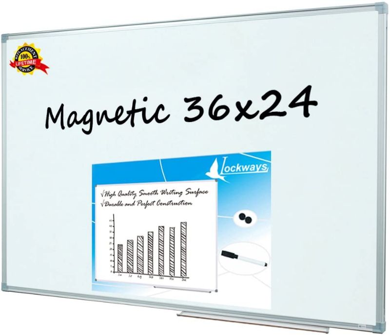 Photo 1 of Lockways Magnetic Dry Erase Board - Magnetic Whiteboard/White Board 36 x 24 Inch, 1 Dry Erase Markers, 2 Magnets for School, Home, Office