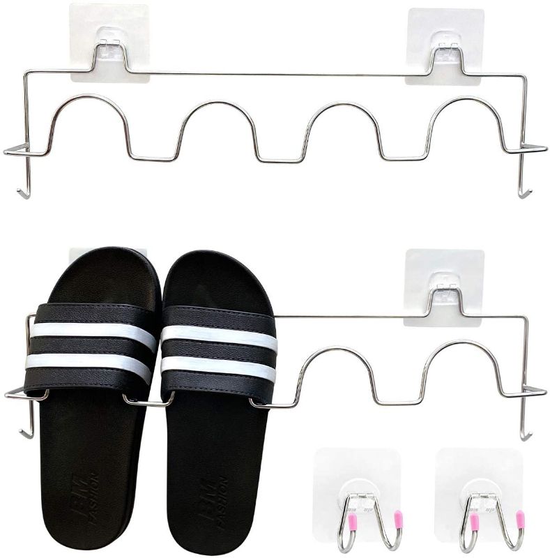 Photo 1 of DXH Stainless Steel Wall-Mounted Shoe Rack,Punch-Free Shoe Rack, Bathroom Slippers Storage Shoe Rack, Easy to Paste and Install (2pcs Shoe Rack)