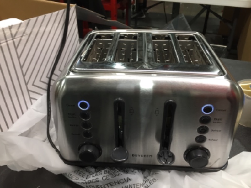 Photo 3 of BUYDEEM DT-640 4-Slice Toaster, Extra Wide Slots, Retro Stainless Steel with High Lift Lever, Bagel and Muffin Function, Removal Crumb Tray, 7-Shade Settings (Stainless Steel)