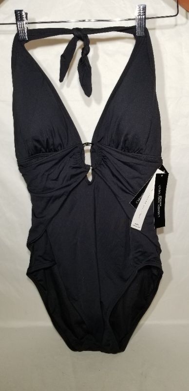 Photo 1 of Carmen Marc Valvo BLACK O-Ring Plunging Tummy Control One-Piece Swimsuit, US 14