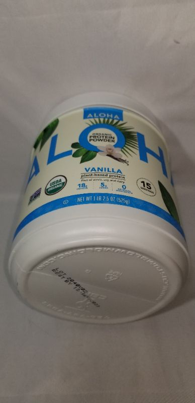 Photo 2 of ALOHA Plant Based Protein Powder, Vanilla, 18g Protein, 1.2lb, 18.5oz  (best by 09/12/2023)