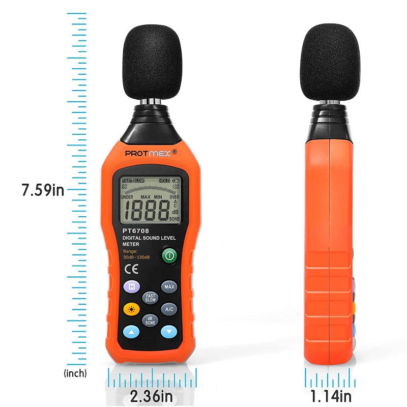 Photo 2 of protmex PT02 LCD Digital Level Meter Noise Monitor dB Meter Measuring 30 dB to 130 dB Sound Decibel Logger Sound Tester ...