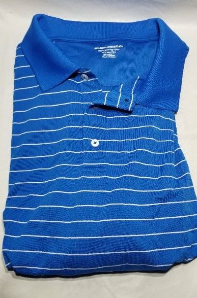 Photo 1 of AMAZON ESSENTIALS MEN'S COLLARED SHIRT, BLUE WITH WHITE STRIPES, XXL