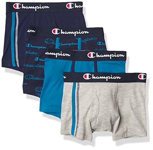 Photo 1 of Champion Boys' Everyday Comfort Cotton Stretch Boxer Briefs 4-Pack, Navy/Teal/Grey Assortment, X Large