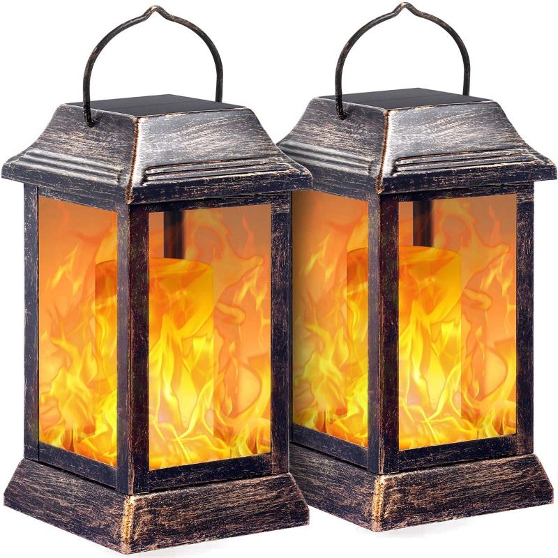 Photo 1 of 
TomCare 2 Pack Metal Solar Outdoor Flickering Flame Lantern, Hanging Outdoor Lighting Lantern, Lights in ...