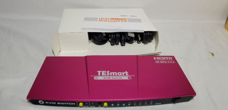 Photo 2 of ESmart HDMI 4x2 Monitor KVM Switch  4K @ 60Hz Port, HDCP 4:4:4 Support (Pink))