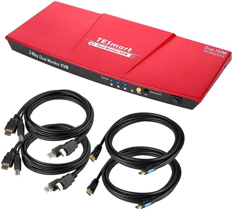 Photo 1 of ESmart HDMI 4x2 Monitor KVM Switch  4K @ 60Hz Port, HDCP 4:4:4 Support (Pink))