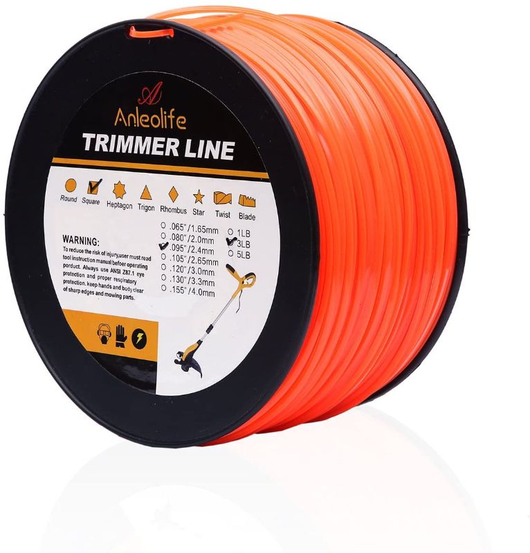 Photo 1 of A ANLEOLIFE 3 Pound Edger Square Line Coil (0.095 '' x 780 ft) with Gift Cutter, Orange