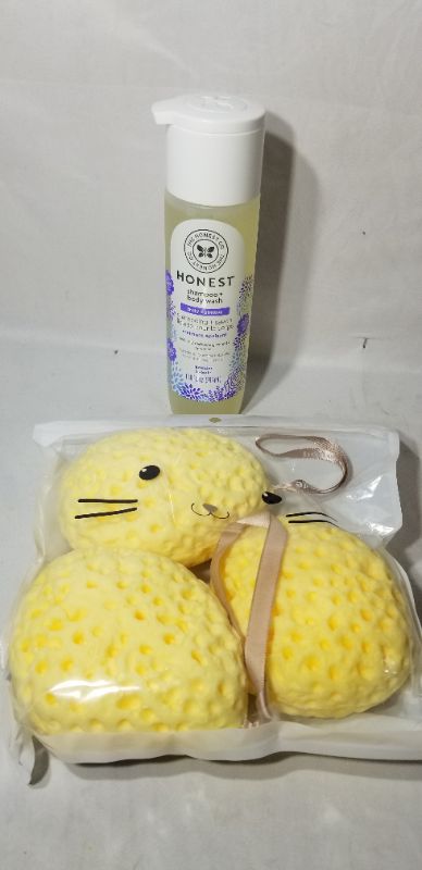 Photo 2 of The Honest Company Shampoo & Body Wash, Lavender - 10 fl oz bottle and m Body Bath Shower Sponge Gentle Exfoliating Body Loofah Sponge