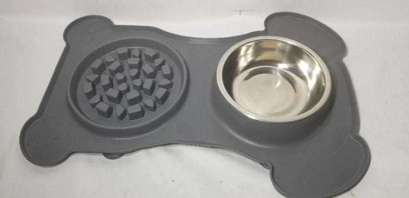 Photo 1 of 3-in-1 Silicone Bowl Set with Water Fountain and Stainless Steel Water Fountain