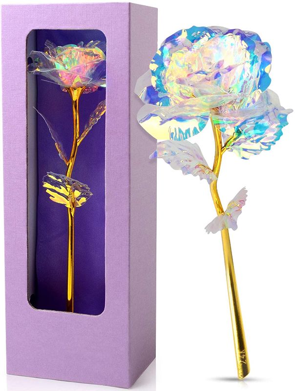 Photo 1 of 24K Rose Artificial Flower Rose Colorful Gift for Girlfriend, Wife Mom for Birthday, Valentine, Christmas, Wedding Anniversary