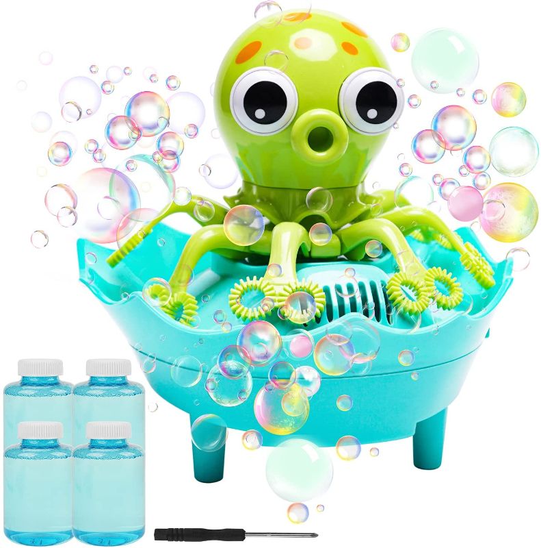 Photo 2 of VOIMO Bubble Machine, Automatic Octopus Bubble Blower Maker 3000+ Bubbles Per Minute, Bubble Machine for Kids Toddlers Baby Bath Toys Party Weddings, 4 Bottles of Bubble Solution Included 